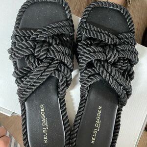 Kelsi Dagger Black Sandals with Braided Rope Design